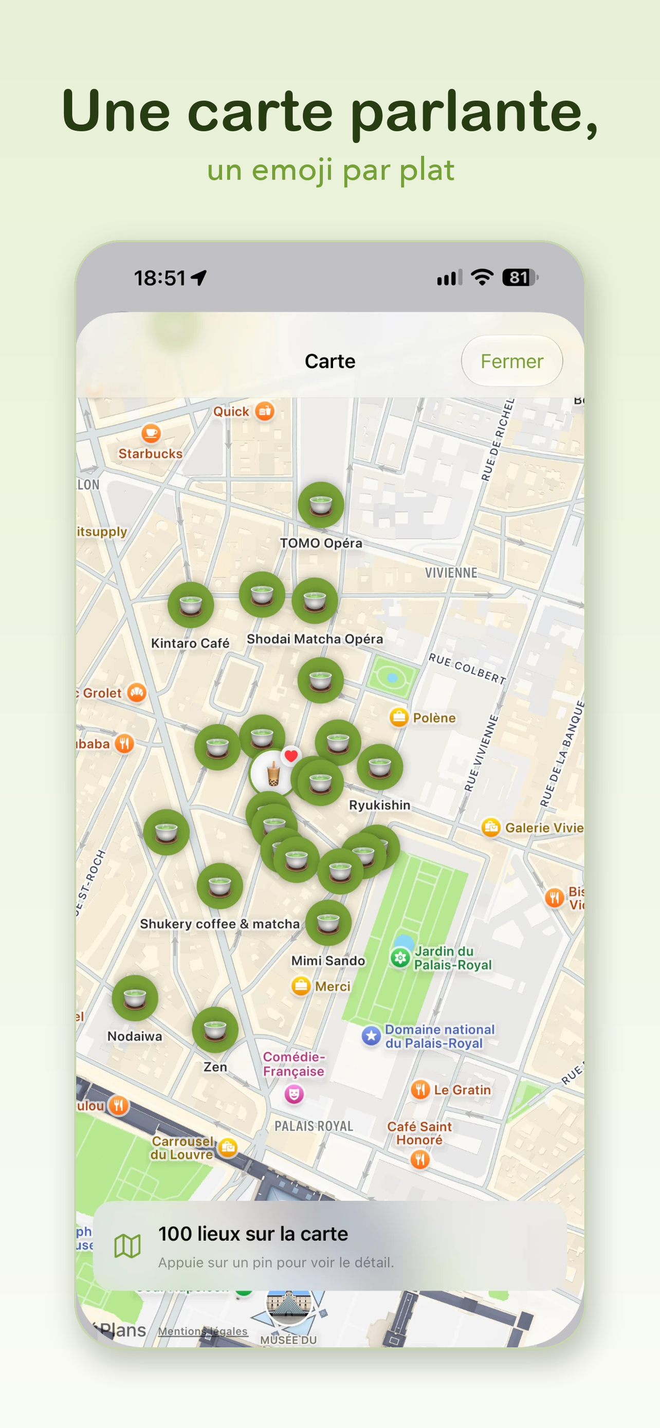 Carte des lieux qui proposent le plat recherché dans FoodTag