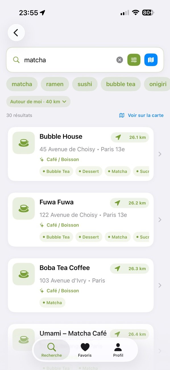 Recherche « matcha » dans FoodTag
